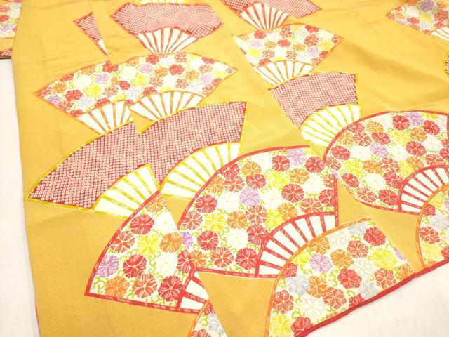 平和屋着物[]七五三　女の子　７歳　祝着　四つ身　扇面花間道　逸品　DABH5462ea