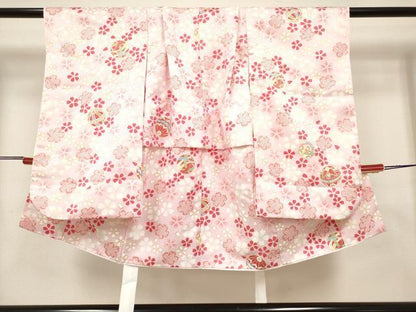 平和屋着物[]七五三　女の子　３歳　祝着　三つ身　鞠桜文　金彩　DABH5463ea