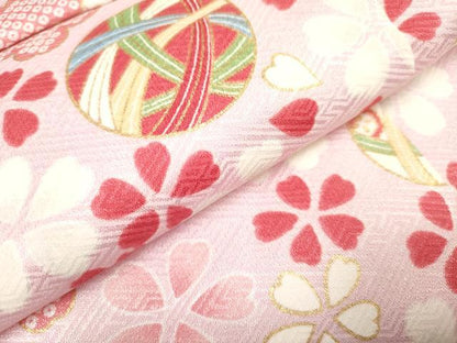 平和屋着物[]七五三　女の子　３歳　祝着　三つ身　鞠桜文　金彩　DABH5463ea