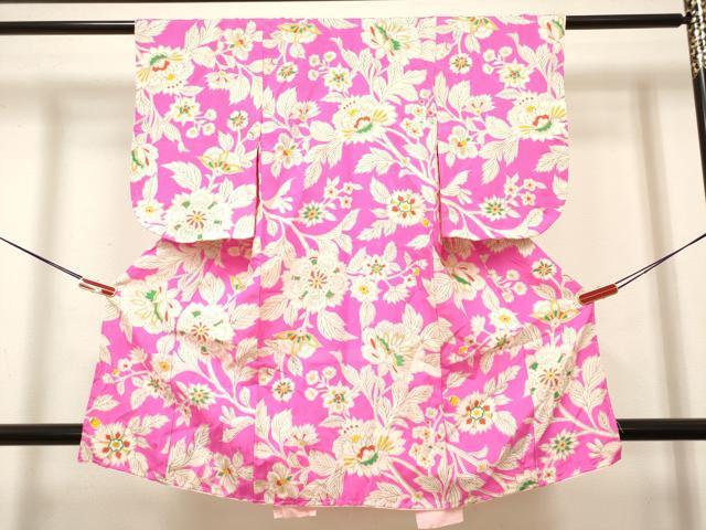 平和屋着物[]七五三　女の子　３歳　祝着　三つ身　更紗花文　逸品　DABH5464ea