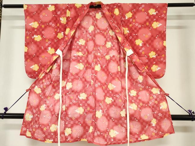 平和屋着物＊夏物　浴衣　女の子　跳びうさぎ　舞桜文　日本製　綿　DABH5469ea