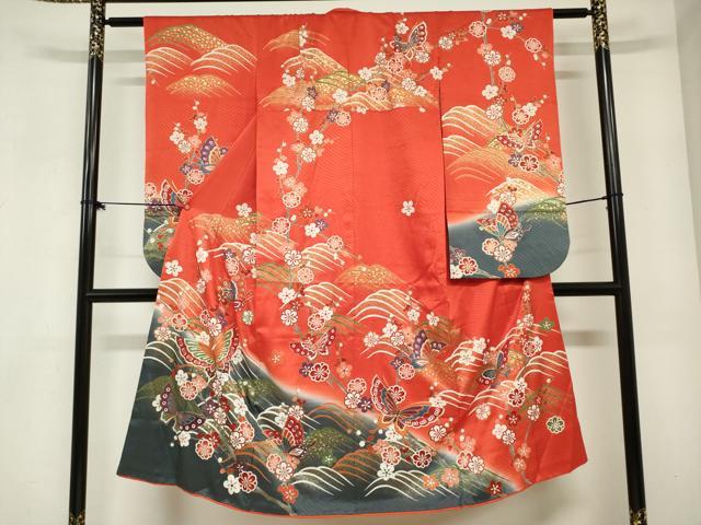 平和屋着物[]七五三　女の子　７歳　祝着　四つ身　舞蝶文　枝梅　金彩　そごう百貨店扱い　逸品　DABH5483ea