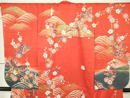 平和屋着物[]七五三　女の子　７歳　祝着　四つ身　舞蝶文　枝梅　金彩　そごう百貨店扱い　逸品　DABH5483ea