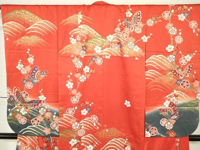 平和屋着物[]七五三　女の子　７歳　祝着　四つ身　舞蝶文　枝梅　金彩　そごう百貨店扱い　逸品　DABH5483ea