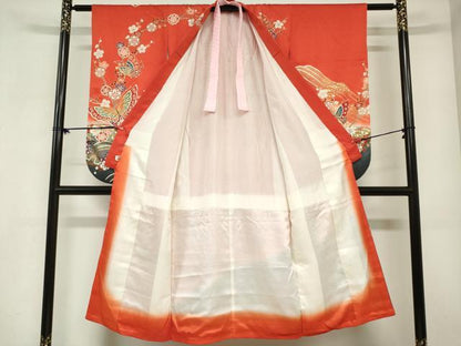 平和屋着物[]七五三　女の子　７歳　祝着　四つ身　舞蝶文　枝梅　金彩　そごう百貨店扱い　逸品　DABH5483ea