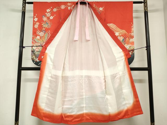 平和屋着物[]七五三　女の子　７歳　祝着　四つ身　舞蝶文　枝梅　金彩　そごう百貨店扱い　逸品　DABH5483ea