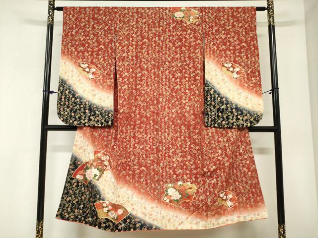 平和屋着物[]七五三　女の子　７歳　祝着　四つ身　地紙花文　枝垂れ桜　暈し染め　金彩　逸品　DABH5487ea