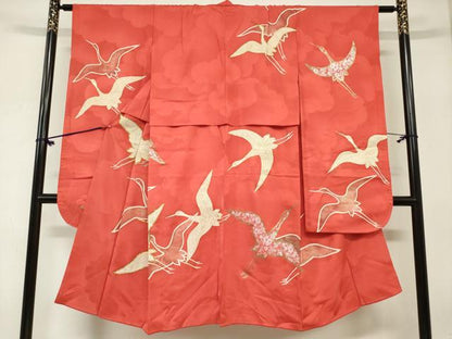 平和屋着物[]七五三　女の子　７歳　祝着　四つ身　駒刺繍　飛鶴　金銀彩　逸品　DABH5488ea