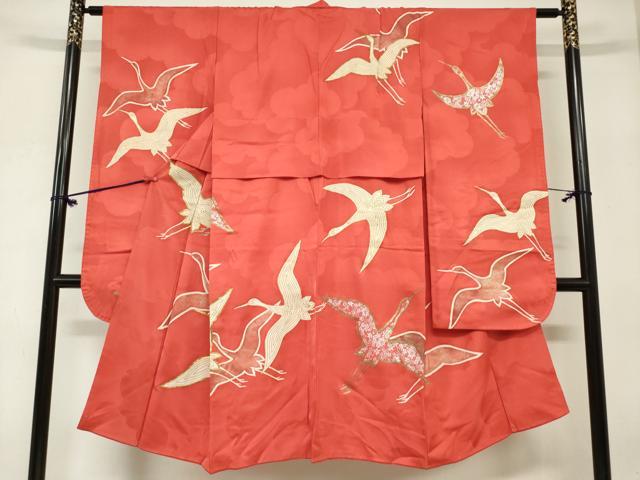 平和屋着物[]七五三　女の子　７歳　祝着　四つ身　駒刺繍　飛鶴　金銀彩　逸品　DABH5488ea