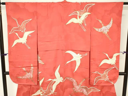 平和屋着物[]七五三　女の子　７歳　祝着　四つ身　駒刺繍　飛鶴　金銀彩　逸品　DABH5488ea