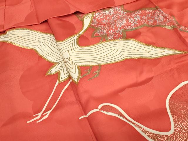 平和屋着物[]七五三　女の子　７歳　祝着　四つ身　駒刺繍　飛鶴　金銀彩　逸品　DABH5488ea