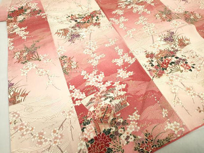 平和屋着物∵女の子　十三参り　子供　扇面花文　枝梅　暈し染め　金彩　逸品　DABH5489ea