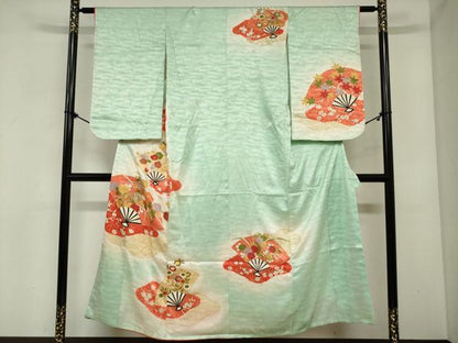 平和屋着物∵女の子　十三参り　子供　駒刺繍　扇面花文　暈し染め　金彩　逸品　DABH5490ea