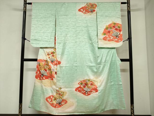 平和屋着物∵女の子　十三参り　子供　駒刺繍　扇面花文　暈し染め　金彩　逸品　DABH5490ea
