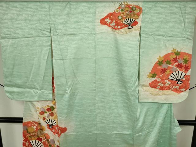 平和屋着物∵女の子　十三参り　子供　駒刺繍　扇面花文　暈し染め　金彩　逸品　DABH5490ea