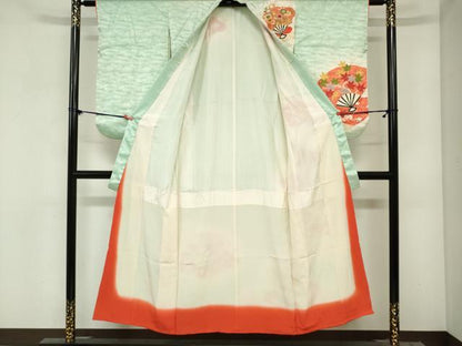 平和屋着物∵女の子　十三参り　子供　駒刺繍　扇面花文　暈し染め　金彩　逸品　DABH5490ea