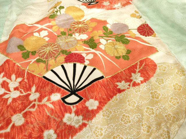 平和屋着物∵女の子　十三参り　子供　駒刺繍　扇面花文　暈し染め　金彩　逸品　DABH5490ea