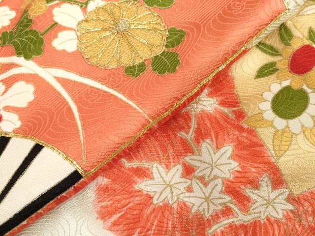 平和屋着物∵女の子　十三参り　子供　駒刺繍　扇面花文　暈し染め　金彩　逸品　DABH5490ea