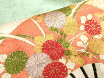 平和屋着物∵女の子　十三参り　子供　駒刺繍　扇面花文　暈し染め　金彩　逸品　DABH5490ea