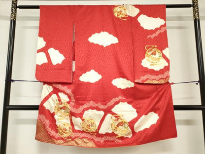 平和屋着物[]七五三　女の子　３歳　祝着　三つ身　駒刺繍　絞り　手鞠　金彩　逸品　DABH5491ea