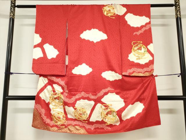 平和屋着物[]七五三　女の子　３歳　祝着　三つ身　駒刺繍　絞り　手鞠　金彩　逸品　DABH5491ea