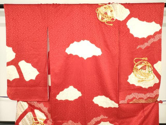 平和屋着物[]七五三　女の子　３歳　祝着　三つ身　駒刺繍　絞り　手鞠　金彩　逸品　DABH5491ea