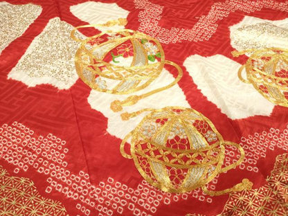 平和屋着物[]七五三　女の子　３歳　祝着　三つ身　駒刺繍　絞り　手鞠　金彩　逸品　DABH5491ea