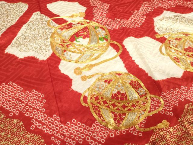平和屋着物[]七五三　女の子　３歳　祝着　三つ身　駒刺繍　絞り　手鞠　金彩　逸品　DABH5491ea