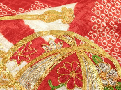 平和屋着物[]七五三　女の子　３歳　祝着　三つ身　駒刺繍　絞り　手鞠　金彩　逸品　DABH5491ea