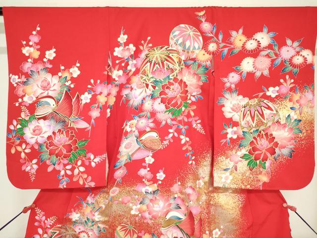 平和屋着物[]七五三　女の子　３歳　祝着　三つ身　鴛鴦花鞠文　金銀彩　逸品　DABH5492ea