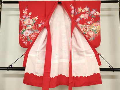 平和屋着物[]七五三　女の子　３歳　祝着　三つ身　鴛鴦花鞠文　金銀彩　逸品　DABH5492ea