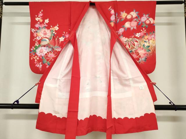 平和屋着物[]七五三　女の子　３歳　祝着　三つ身　鴛鴦花鞠文　金銀彩　逸品　DABH5492ea