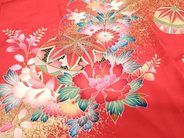 平和屋着物[]七五三　女の子　３歳　祝着　三つ身　鴛鴦花鞠文　金銀彩　逸品　DABH5492ea