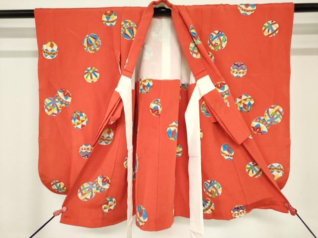 平和屋着物[]七五三　女の子　３歳　祝着　三つ身　手鞠　鬼しぼ縮緬　逸品　DABH5493ea