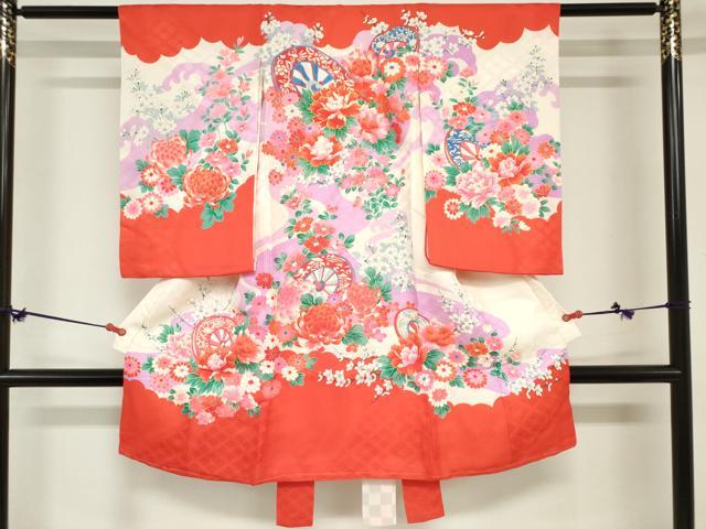 平和屋着物[]お宮参り　女の子　祝着　産着　初着　のしめ　駒刺繍　源氏車花文　逸品　DABH5503ea