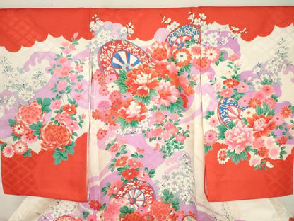平和屋着物[]お宮参り　女の子　祝着　産着　初着　のしめ　駒刺繍　源氏車花文　逸品　DABH5503ea