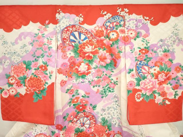 平和屋着物[]お宮参り　女の子　祝着　産着　初着　のしめ　駒刺繍　源氏車花文　逸品　DABH5503ea