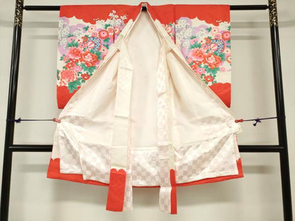 平和屋着物[]お宮参り　女の子　祝着　産着　初着　のしめ　駒刺繍　源氏車花文　逸品　DABH5503ea