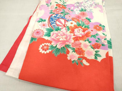 平和屋着物[]お宮参り　女の子　祝着　産着　初着　のしめ　駒刺繍　源氏車花文　逸品　DABH5503ea