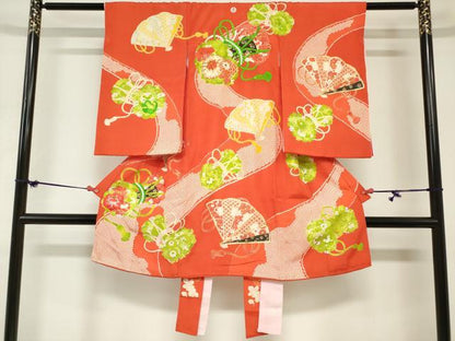 平和屋着物[]お宮参り　女の子　祝着　産着　初着　のしめ　駒刺繍　花鼓文　金彩　逸品　DABH5505ea