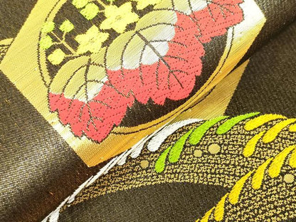 平和屋着物[]女の子　子供　全通柄袋帯　唐織　家紋散らし　立波文　金糸　逸品　DABH5507ea