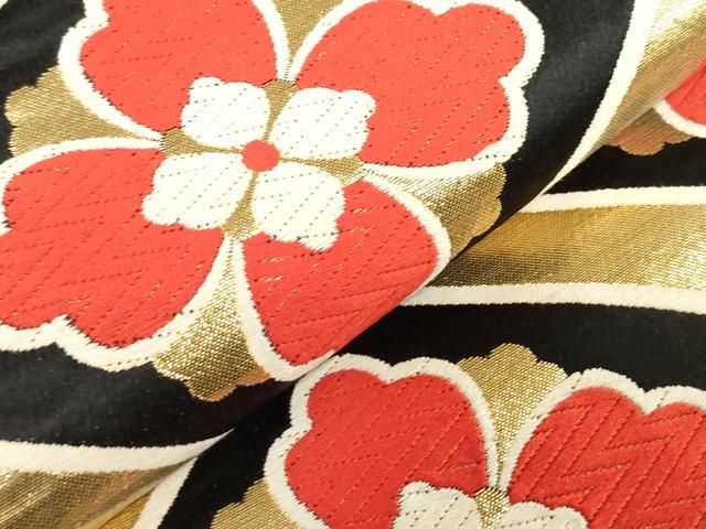 平和屋着物[]女の子　子供　全通柄袋帯　唐織　格子花菱文　黒地　金糸　逸品　DABH5508ea