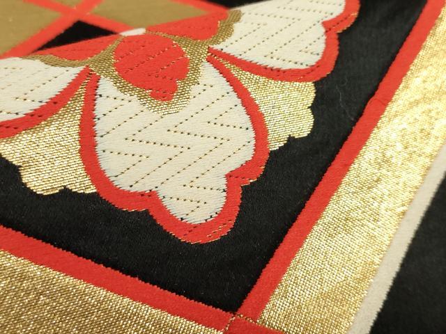 平和屋着物[]女の子　子供　全通柄袋帯　唐織　格子花菱文　黒地　金糸　逸品　DABH5508ea