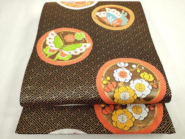 平和屋着物[]女の子　子供　全通柄袋帯　花蝶丸文　黒地　金糸　逸品　DABH5509ea