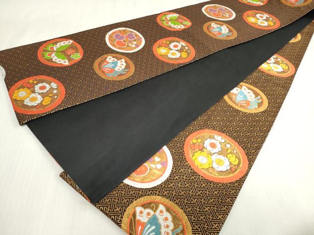 平和屋着物[]女の子　子供　全通柄袋帯　花蝶丸文　黒地　金糸　逸品　DABH5509ea