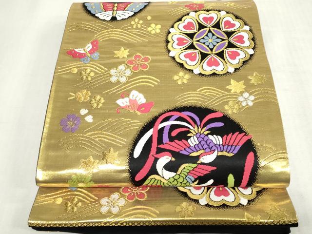 平和屋着物[]西陣　女の子　子供　全通柄袋帯　花蝶丸文　鳳凰　金糸　証紙付き　逸品　DABH5517ea