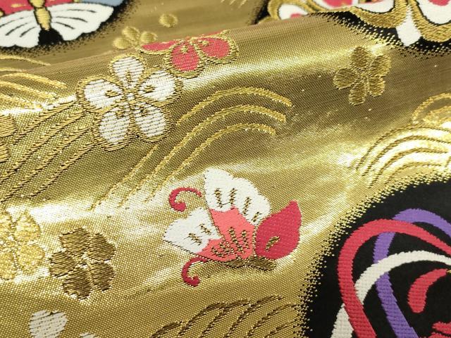 平和屋着物[]西陣　女の子　子供　全通柄袋帯　花蝶丸文　鳳凰　金糸　証紙付き　逸品　DABH5517ea