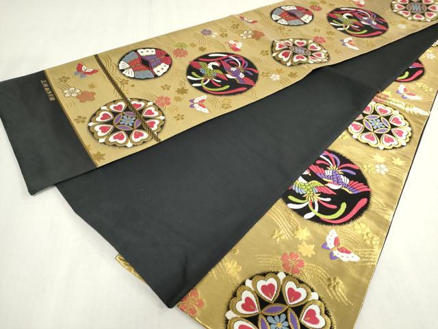 平和屋着物[]西陣　女の子　子供　全通柄袋帯　花蝶丸文　鳳凰　金糸　証紙付き　逸品　DABH5517ea