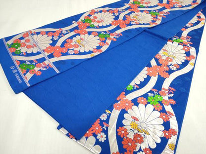 平和屋着物[]女の子　子供　全通柄袋帯　立涌菊文　銀糸　逸品　DABH5518ea