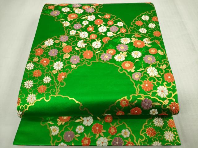 平和屋着物[]女の子　子供　全通柄袋帯　唐織　雪輪青海波　花唐草文　金糸　逸品　DABH5519ea